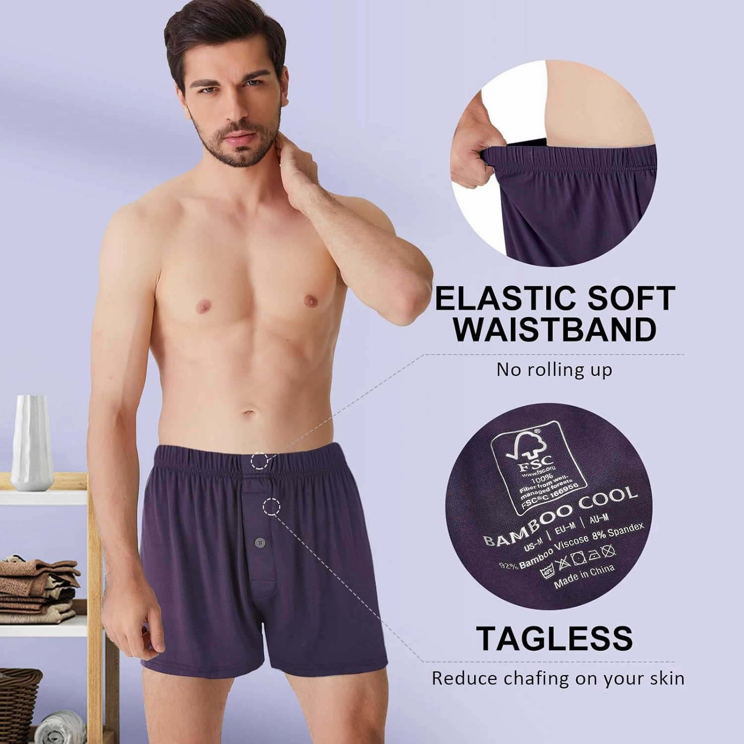 BAMBOO COOL Men's Boxers Short Boxer for Men Soft Comfortable Casual Breathable Underwear (3 Pack or 5 Pack)