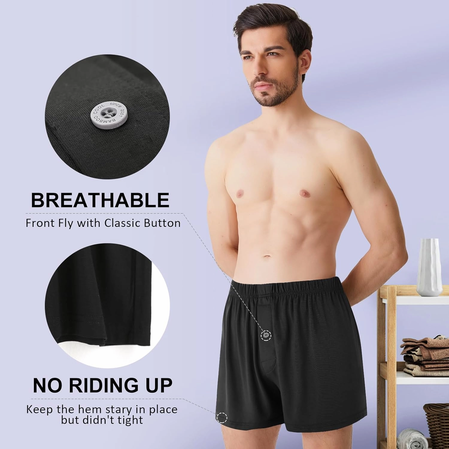 BAMBOO COOL Men's Boxers Short Boxer for Men Soft Comfortable Casual Breathable Underwear (3 Pack or 5 Pack)