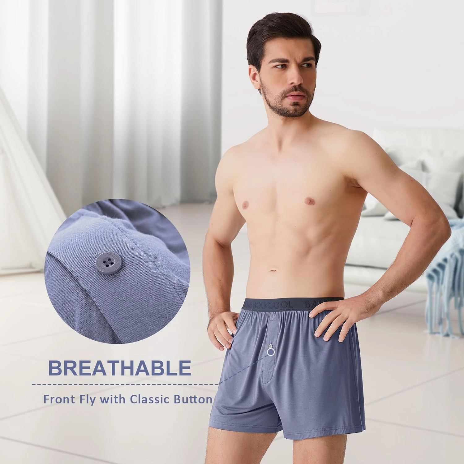 BAMBOO COOL Mens Boxer Shorts Underwear Soft Comfortable Breathable Knit Boxers Short for Men (3 or 5 Pack)
