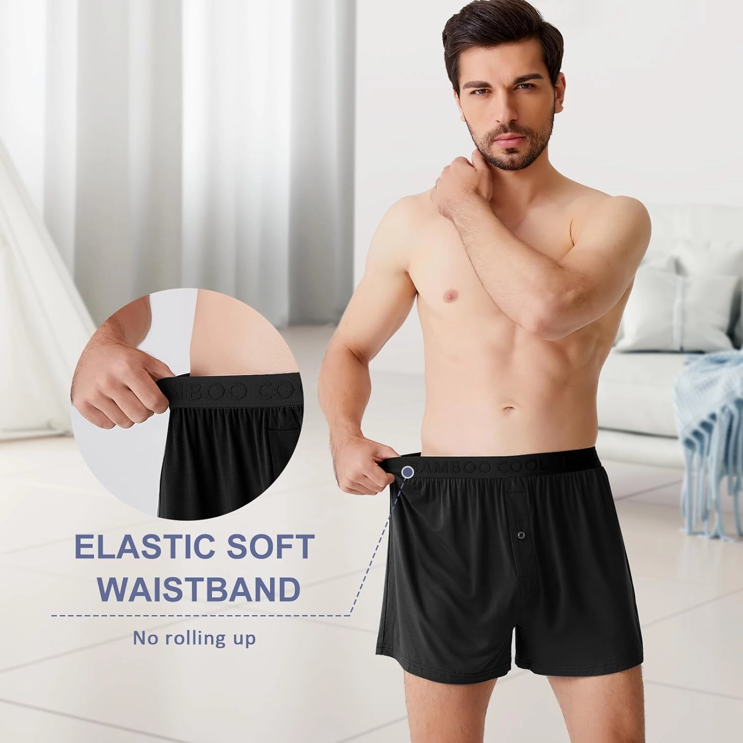 BAMBOO COOL Mens Boxer Shorts Underwear Soft Comfortable Breathable Knit Boxers Short for Men (3 or 5 Pack)