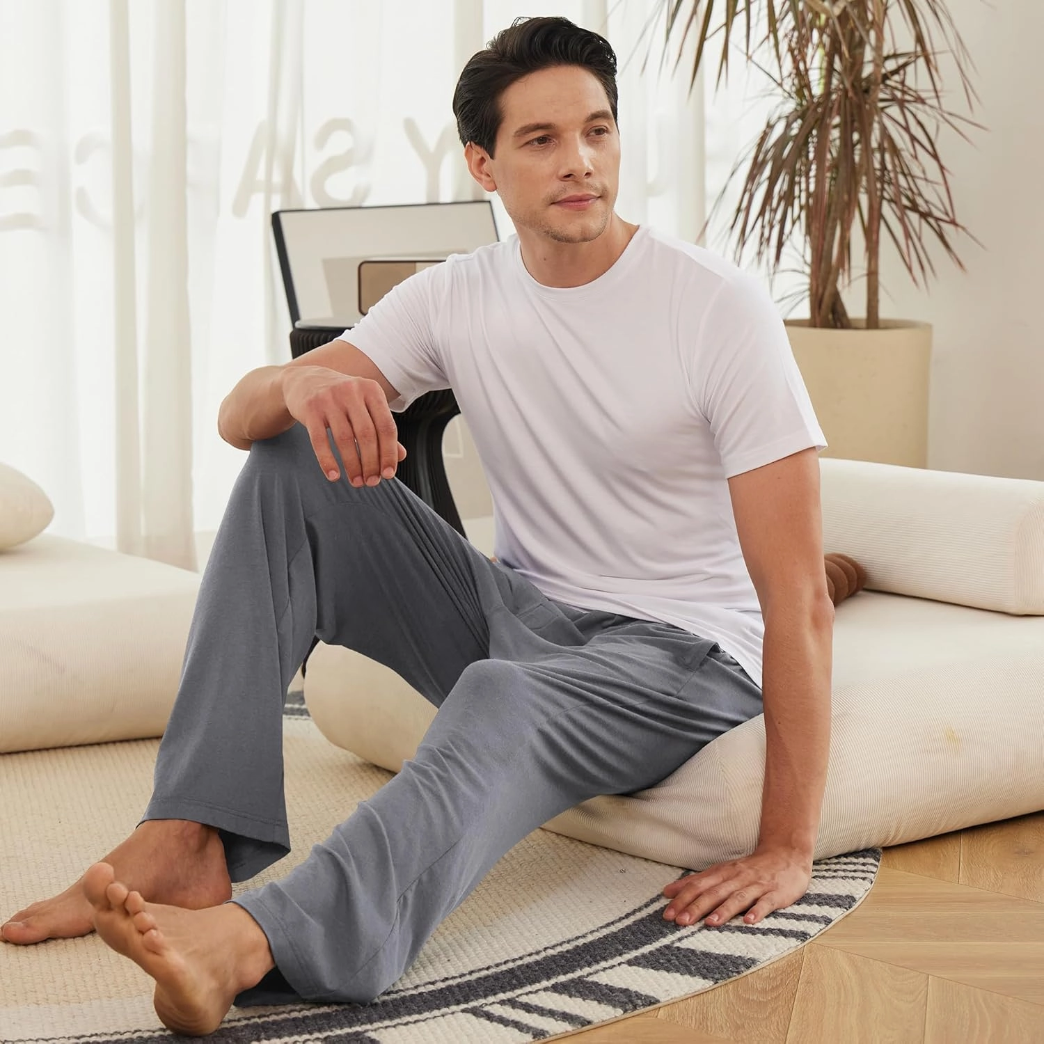 BAMBOO COOL Mens Pajama Pants Sleep Lounge Bottoms Soft Comfy Long Pj Pant Sleepwear with Pockets 2 Pack