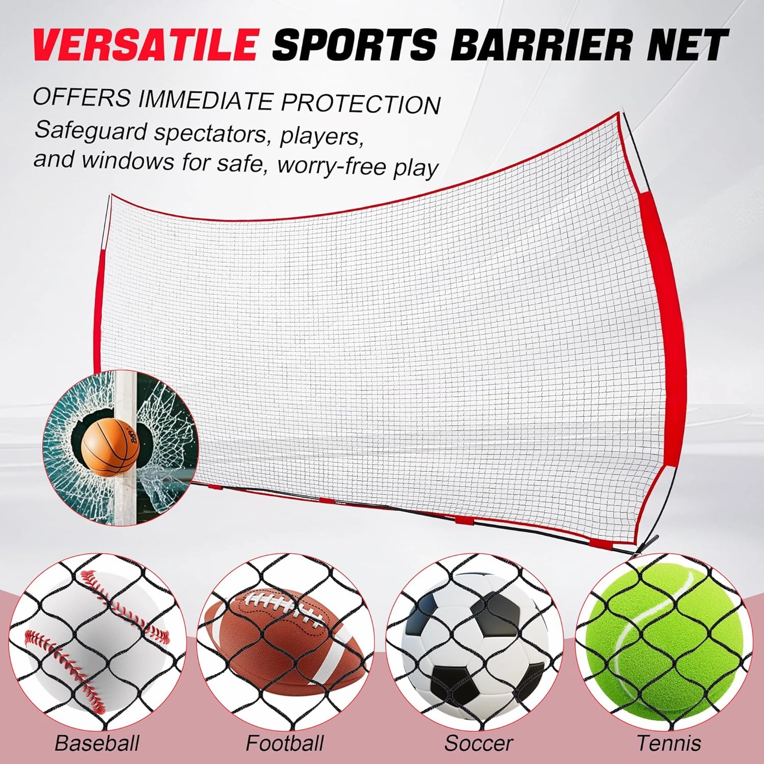 Barricade Backstop Net, Sturdy Sports Netting for Backyard Barrier, Soccer Backstop Net, Volleyball Backstop Net, Easy Quick Setup & Portable Design