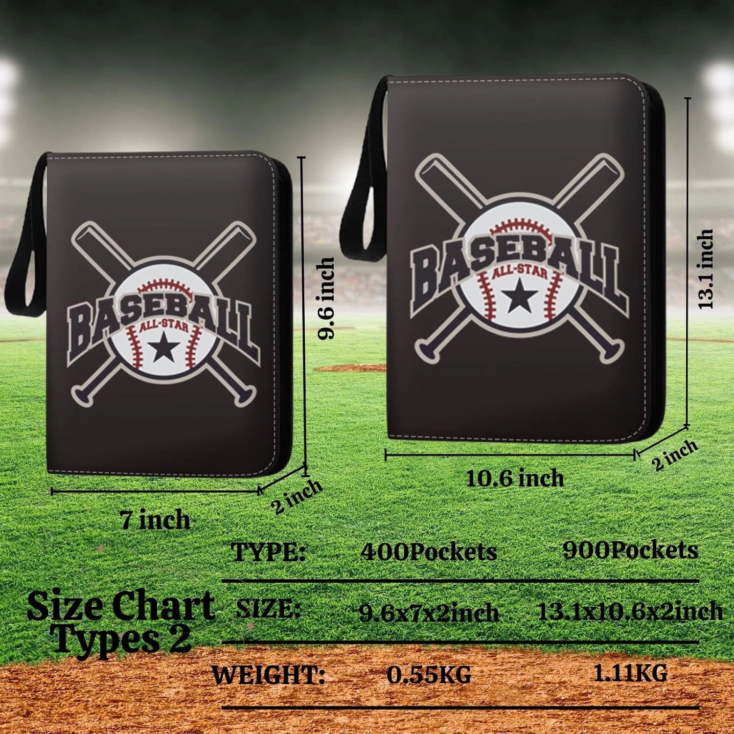 Baseball Card Binder 900 Pockets, Trading Card Collection Sports Card Binder with 50 Removable Sleeves, Double Sided Pocket Sport Card Holder PU Leather Collectible Trading Card Albums Storage