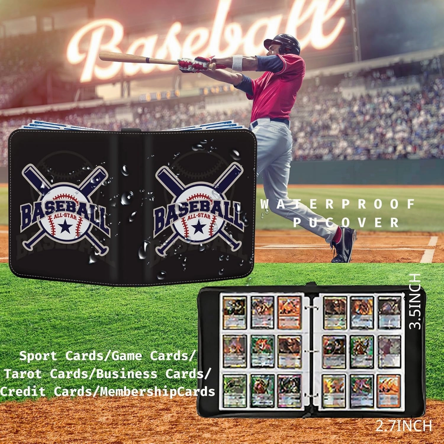 Baseball Card Binder 900 Pockets, Trading Card Collection Sports Card Binder with 50 Removable Sleeves, Double Sided Pocket Sport Card Holder PU Leather Collectible Trading Card Albums Storage