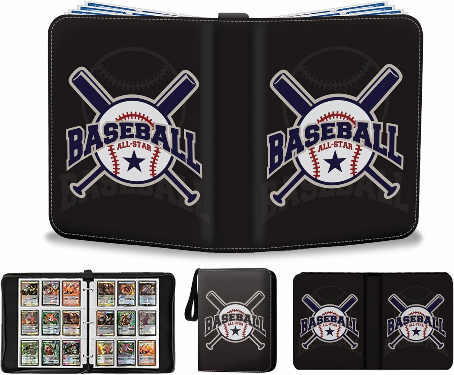 Baseball Card Binder 900 Pockets, Trading Card Collection Sports Card Binder with 50 Removable Sleeves, Double Sided Pocket Sport Card Holder PU Leather Collectible Trading Card Albums Storage