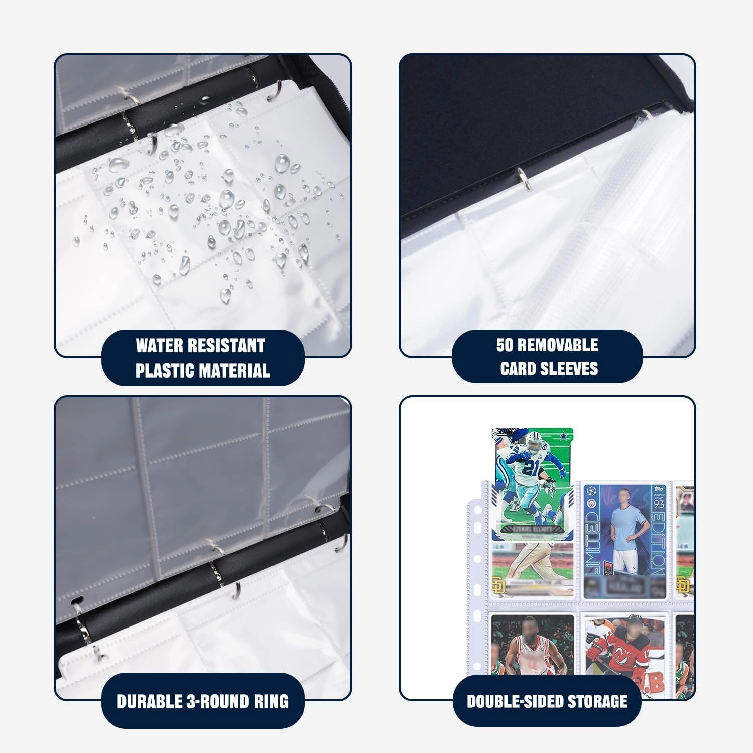 Baseball Card Binder 9 Pocket Fits 900 Cards, Trading Card Binder Album Display Holder with 50 Removable Sleeves for Hockey, Basketball, Football, Sports, Yugioh, MTG, Games Trading Cards
