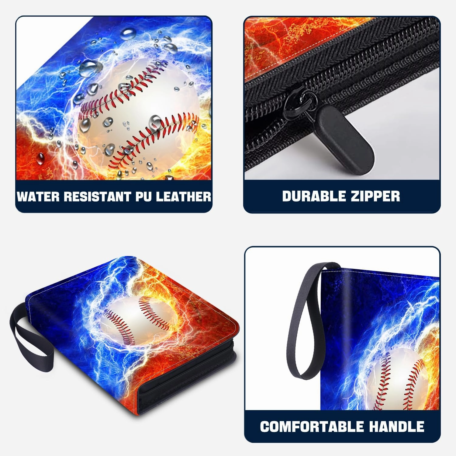 Baseball Card Binder 9 Pocket Fits 900 Cards, Trading Card Binder Album Display Holder with 50 Removable Sleeves for Hockey, Basketball, Football, Sports, Yugioh, MTG, Games Trading Cards