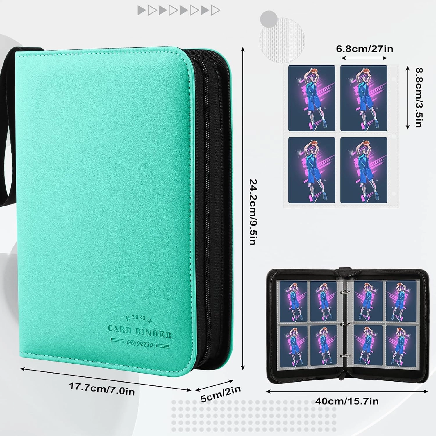 Baseball Card Binder with Sleeves, Sports Card Binder Collectible Trading Card Albums Fits Cards with 50 Removable Sleeves (Green, 400 Pockets)