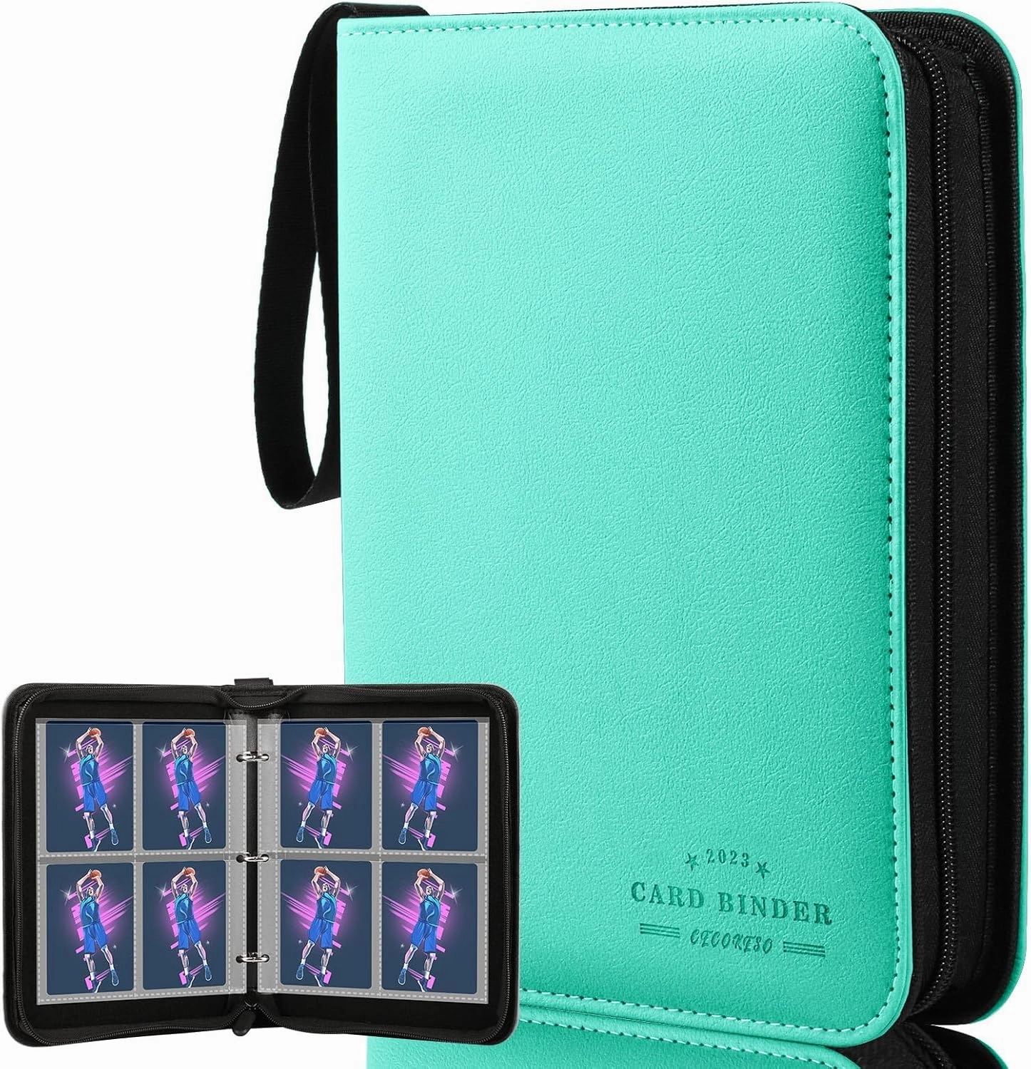 Baseball Card Binder with Sleeves, Sports Card Binder Collectible Trading Card Albums Fits Cards with 50 Removable Sleeves (Green, 400 Pockets)