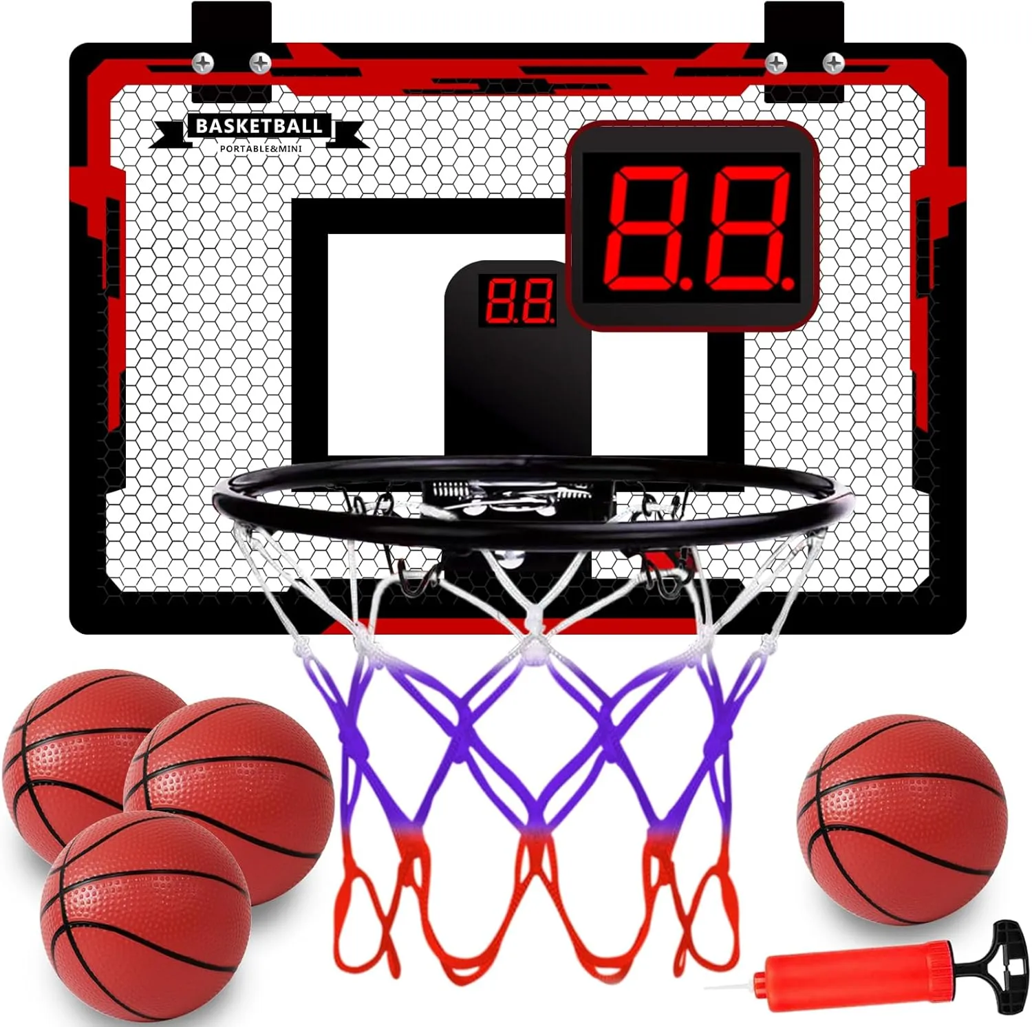 Basketball Hoop Indoor for Kids, Over The Door Mini Basketball Hoop with 4 Balls & Electronic Scoreboard, Bedroom&Office Basketball Toy Gift for Boys Girls Teens and Adults