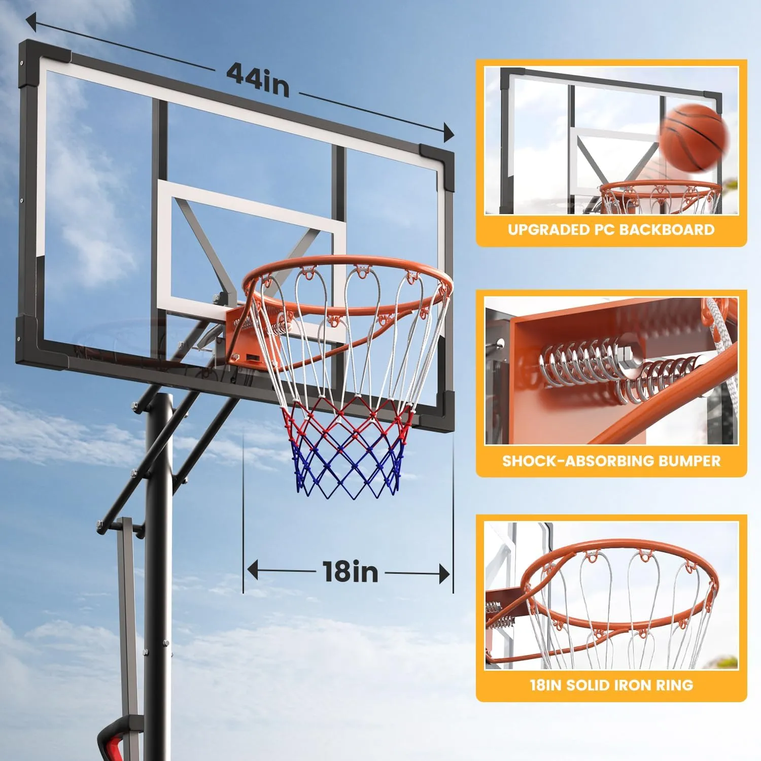 Basketball Hoop Outdoor 10 FT Height Adjustable Basketball Goals Systems Portable with 44" Backboard and Wheels for Youth Adults Kids - Backyard, Driveway, Indoor Play