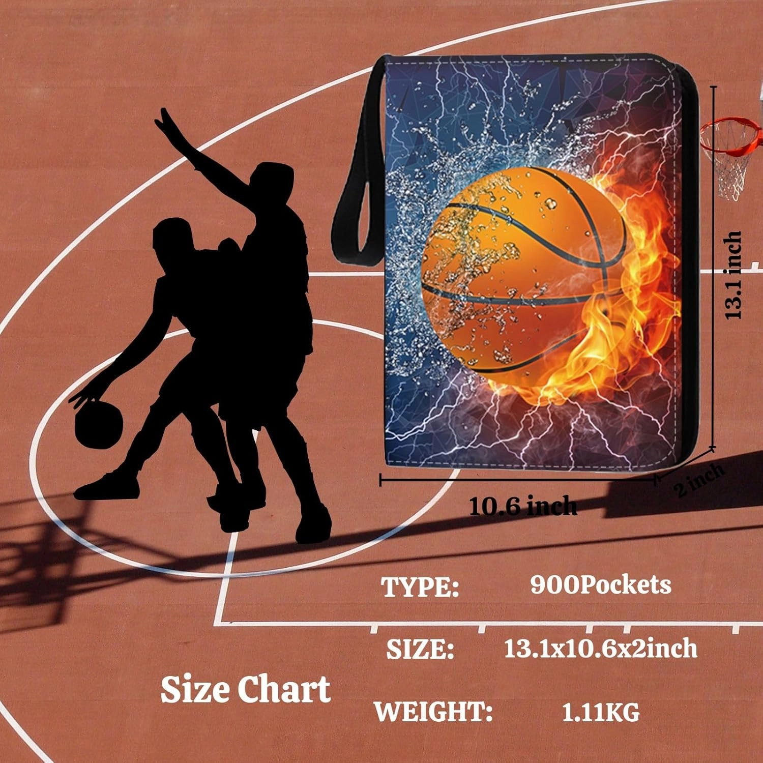Basketball Card Binder 900 Pockets, Trading Card Binder Basketball Sports Card Holder with 50 Removable Sleeves, Double Sided Pocket Sport Card Collection PU Leather Collectible Trading Card Albums