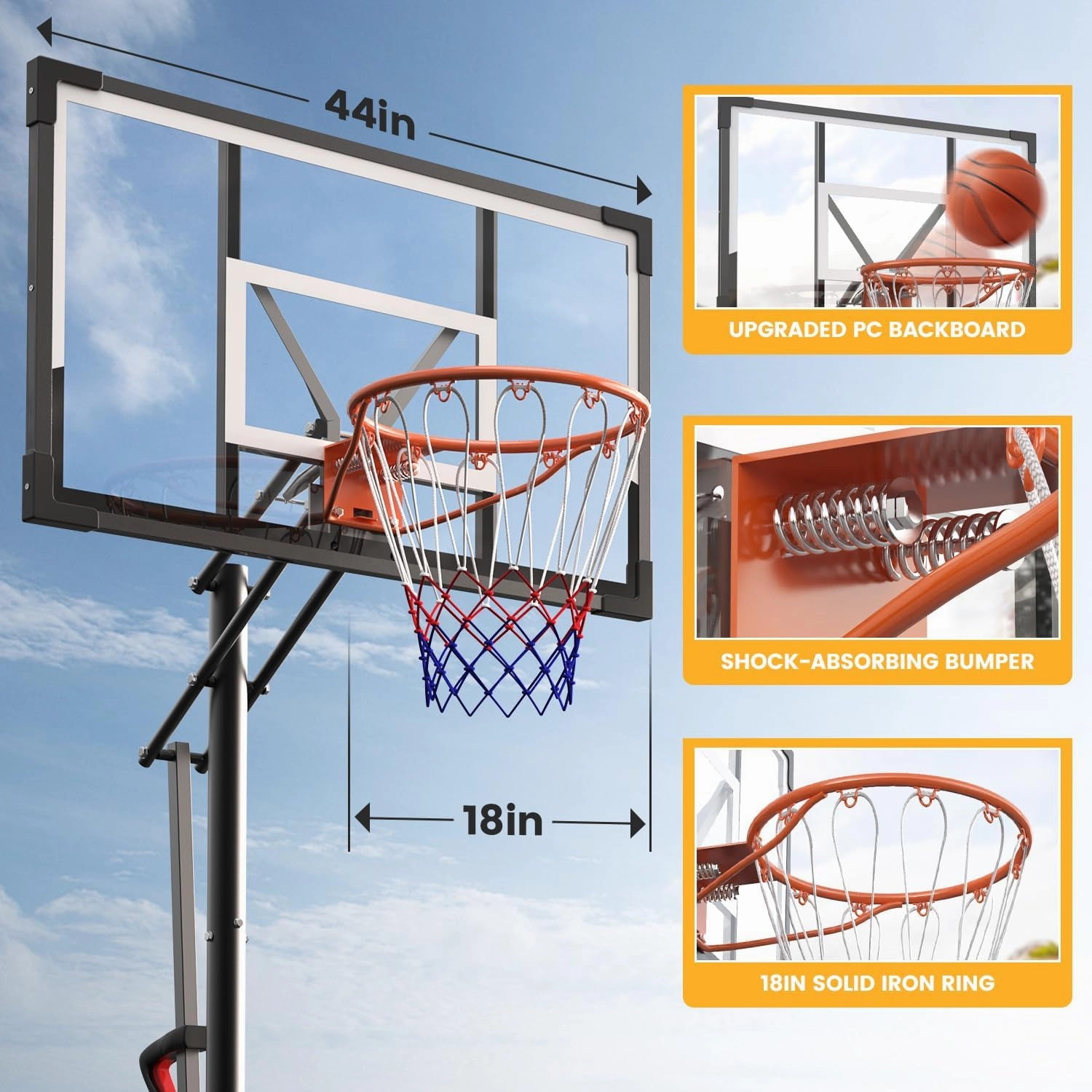 Basketball Hoop Outdoor 10 FT Height Adjustable Basketball Goals Systems Portable with 44" Backboard and Wheels for Youth Adults Kids - Backyard, Driveway, Indoor Play