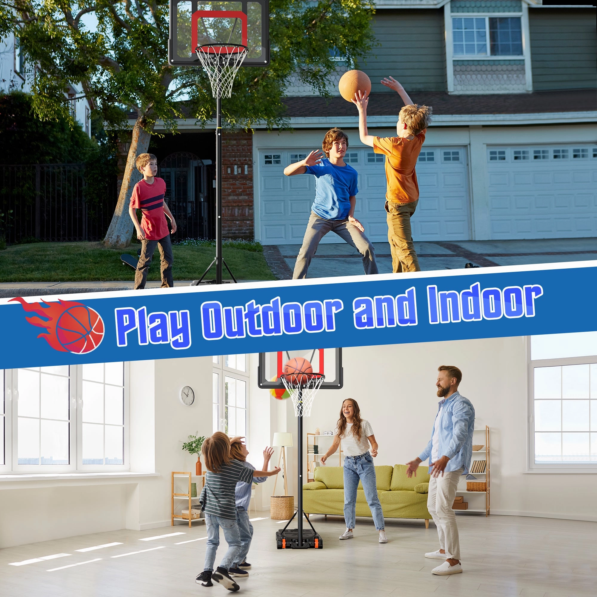 Basketball Hoop with 5ft-7ft Height Adjustable , Portable Basketball Goal System with 33" Shatterproof Backboard Base and Wheels for Kids, Indoor Outdoor, Black