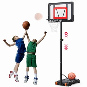 Basketball Hoop with 5ft-7ft Height Adjustable , Portable Basketball Goal System with 33" Shatterproof Backboard Base and Wheels for Kids, Indoor Outdoor, Black