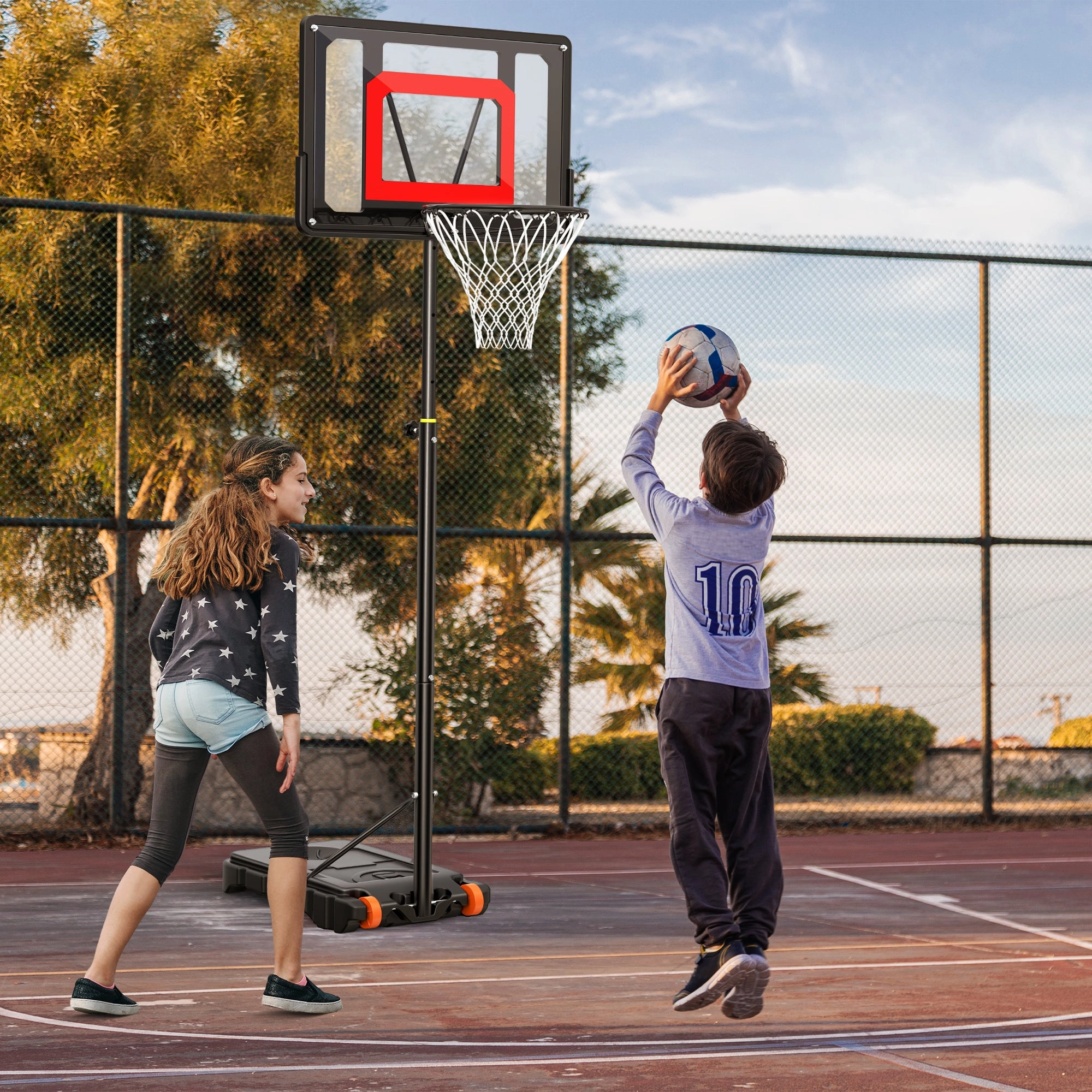 Basketball Hoop with 5ft-7ft Height Adjustable , Portable Basketball Goal System with 33" Shatterproof Backboard Base and Wheels for Kids, Indoor Outdoor, Black