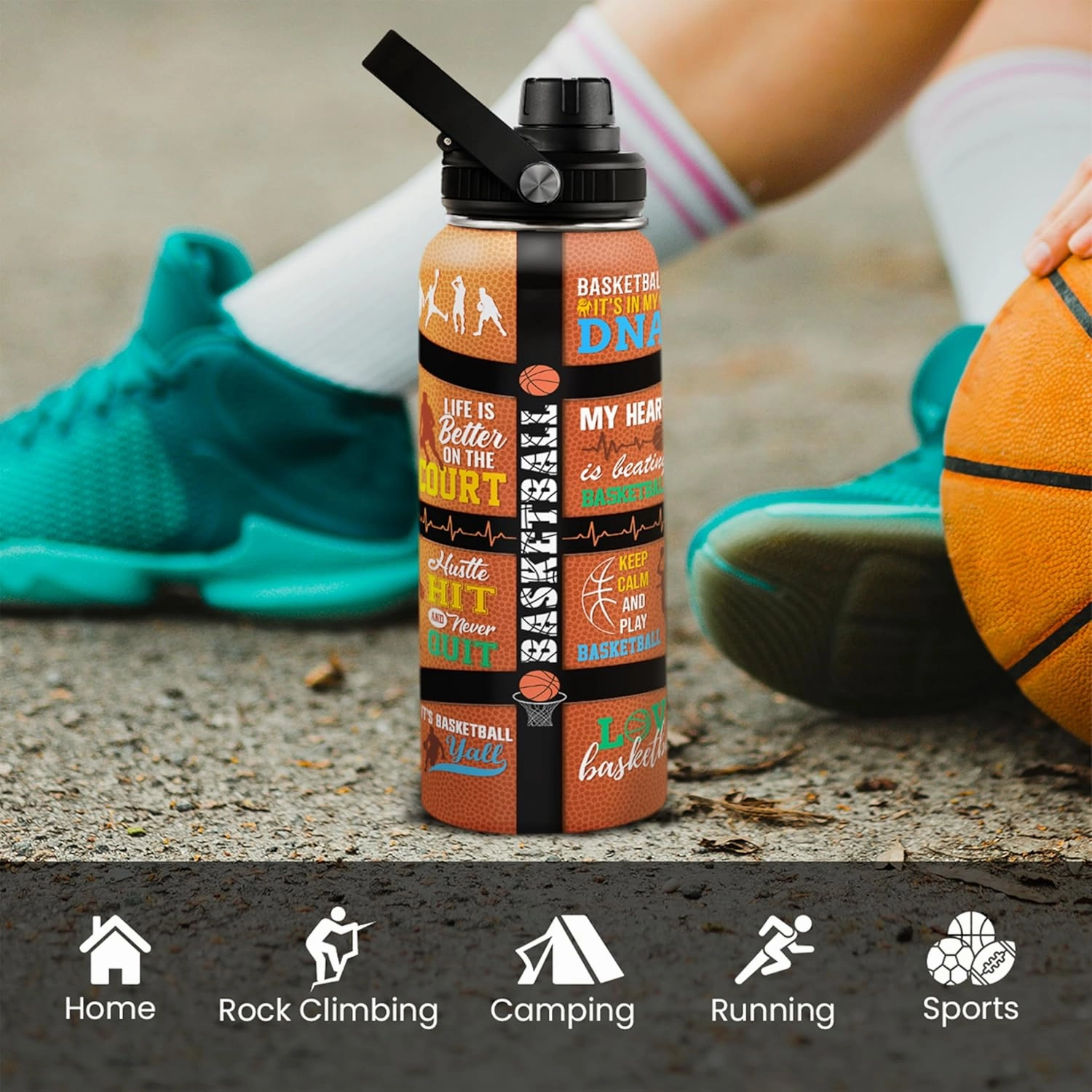 Basketball Water Bottle 32oz, Stainless Steel Insulated Sports Bottle with Lid, Basketball Gifts for Men Players Lovers Fan