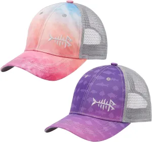 BASSDASH 2 Pack Altimate Fishing Hunting Hat Mesh Back for Men Women Adjustable Baseball Trucker Cap Camo Blaze Orange