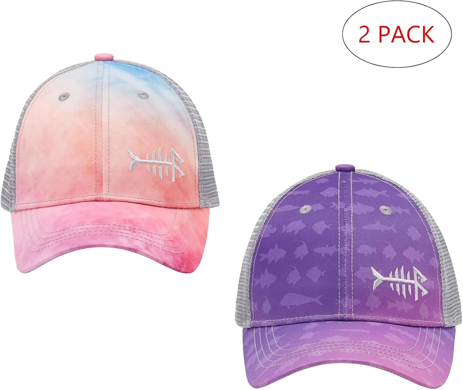 BASSDASH 2 Pack Altimate Fishing Hunting Hat Mesh Back for Men Women Adjustable Baseball Trucker Cap Camo Blaze Orange