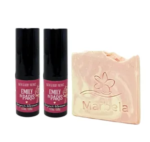 Bath & Body Works Emily In Paris Bonjour Blossom 2 Pack Lipstick Gift Set Bundle with a Himalayan Salts Springs Sample Soap