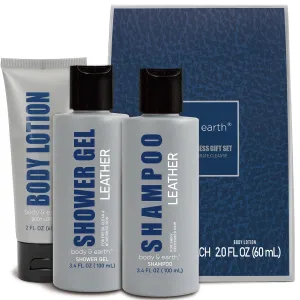 Bath and Body Gift Set for Men Self Care Kit with Leather Scent Shower Gel, Body Lotion, Shampoo, Self care gifts for Men,regalos para hombre, Birthday Gifts for Him