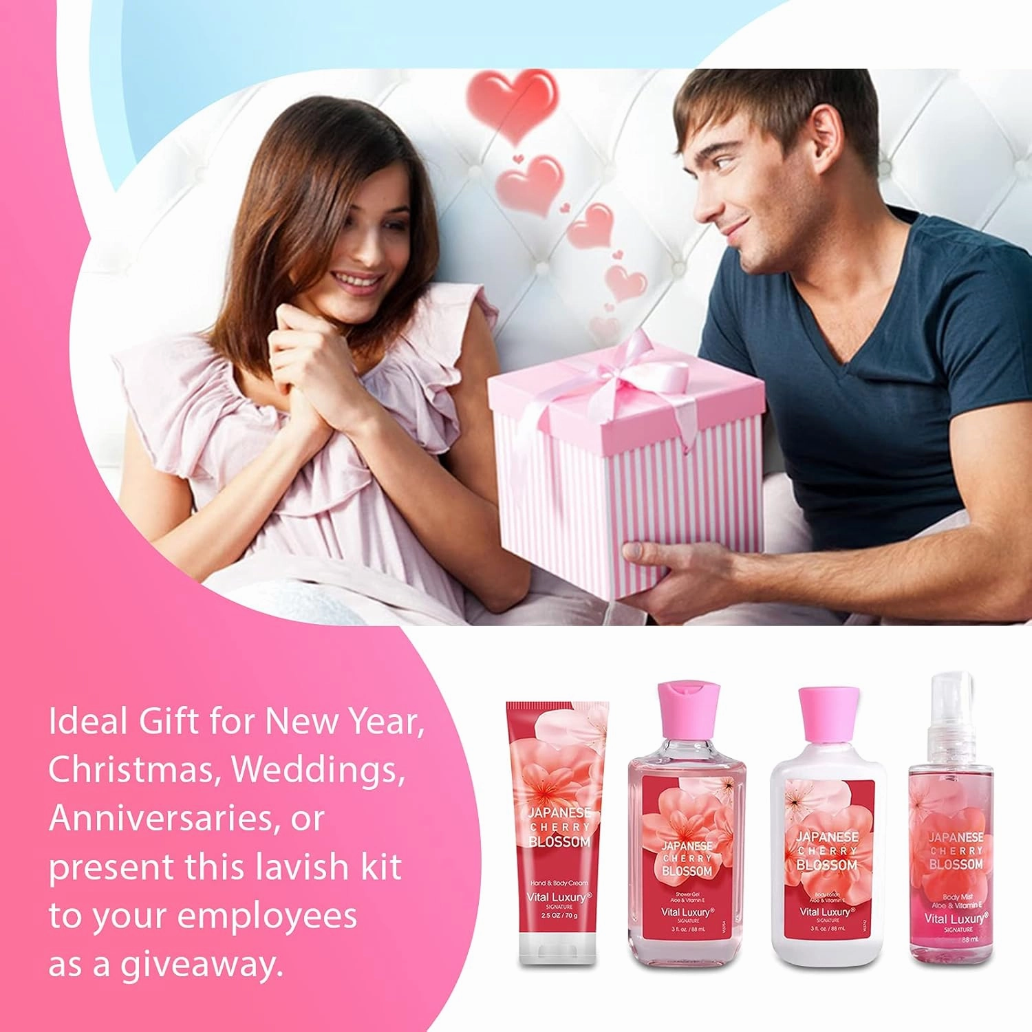 Bath & Body Kit, 3 Fl Oz Travel Size, Ideal Skincare Relaxing Home Spa Set, Includes Body Lotion, Shower Gel, Body Cream, and Fragrance Mist, Bath Gifts for Her and Him (Japanese Cherry