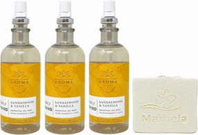 Bath & Body Works Aroma Simply Unwind Sandalwood & Vanilla 3 Pack Essential Oil Mist Bundle with a Natural Oats Bar Soap