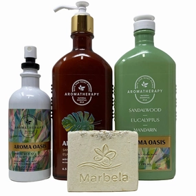 Bath & Body Works Aromatherapy Oasis Sandalwood Eucalyptus Mandarin Gift Set - Body Wash   Foam Bath, Moisturizing Body Lotion , Essential Oil Mist with Artisan Bar Soap Natural Oats - Full Size.