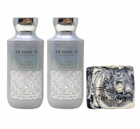 Bath & Body Works Platinum 2 Pack Daily Nourishing Body Lotion Set with a Charcoal Scrub Bar Soap - Full Size