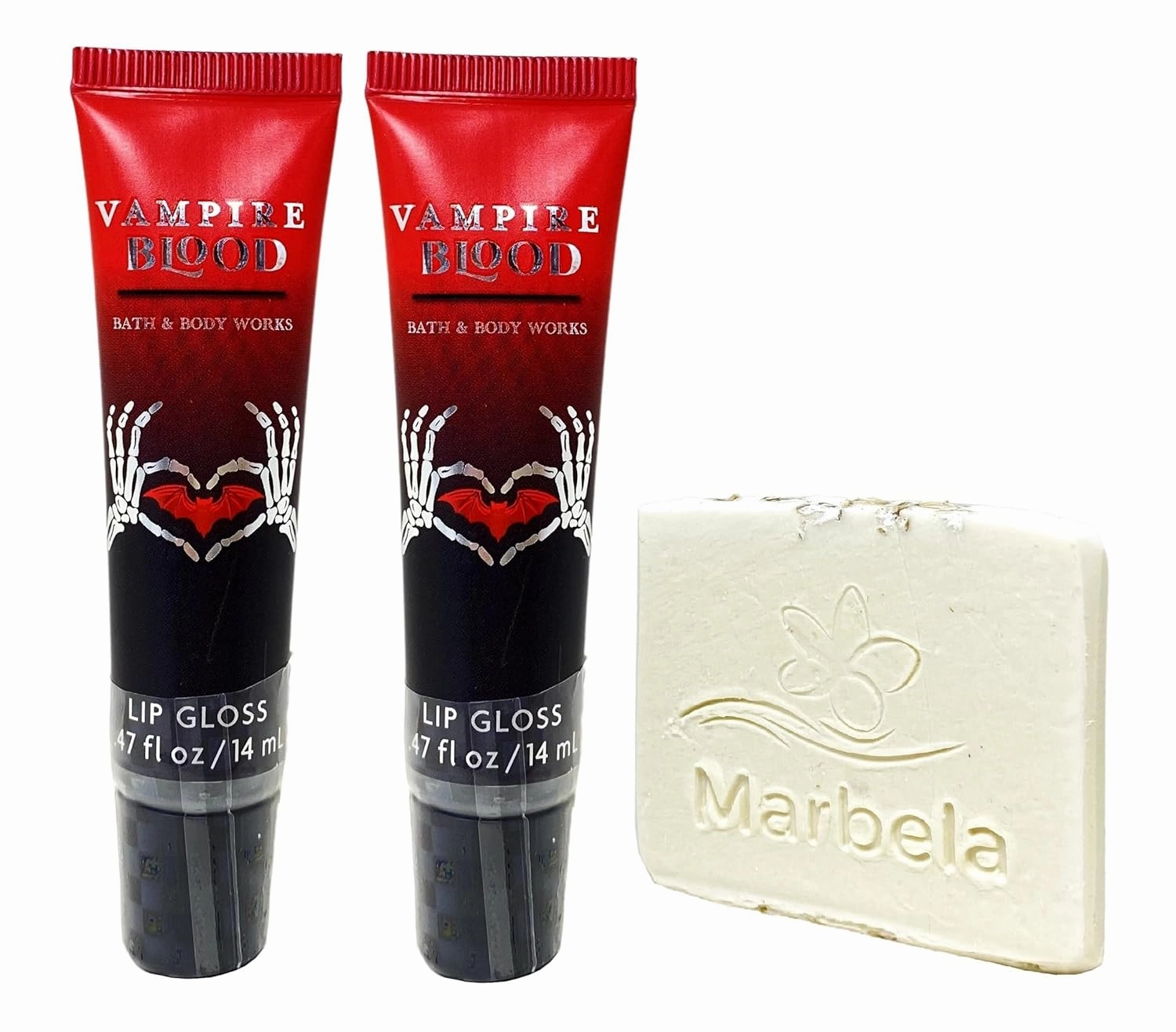 Bath & Body Works Vampire Blood Lip Gloss 2 Piece Set with a Natural Oats Sample Soap