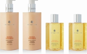 Bath and Bloom Mango Tangerine Body Lotion and Mango Tangerine Massage Oil Set.