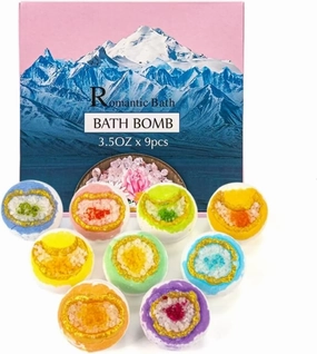 Bath Bomb Gift Set 9 - Valentine's Day Gift for Ladies, Relaxation Essentials, Bath Bomb, Immersion in Himalayan Sea Salt