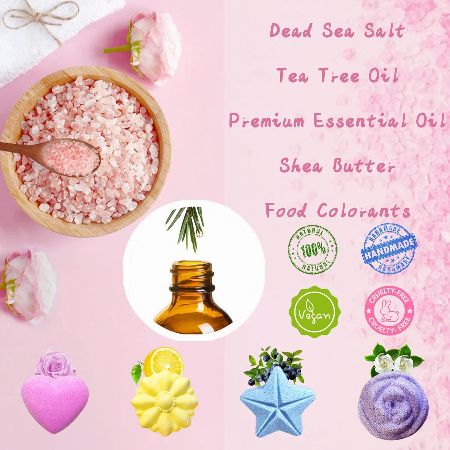 Bath Bombs, 32 Pack Foot Soak with Bath Salt and Tea Tree Oil. Organic Natural Handmade Aroma Pure Essential Oil Bubble Balls for Callus, Dry Cracked, Stubborn Odor