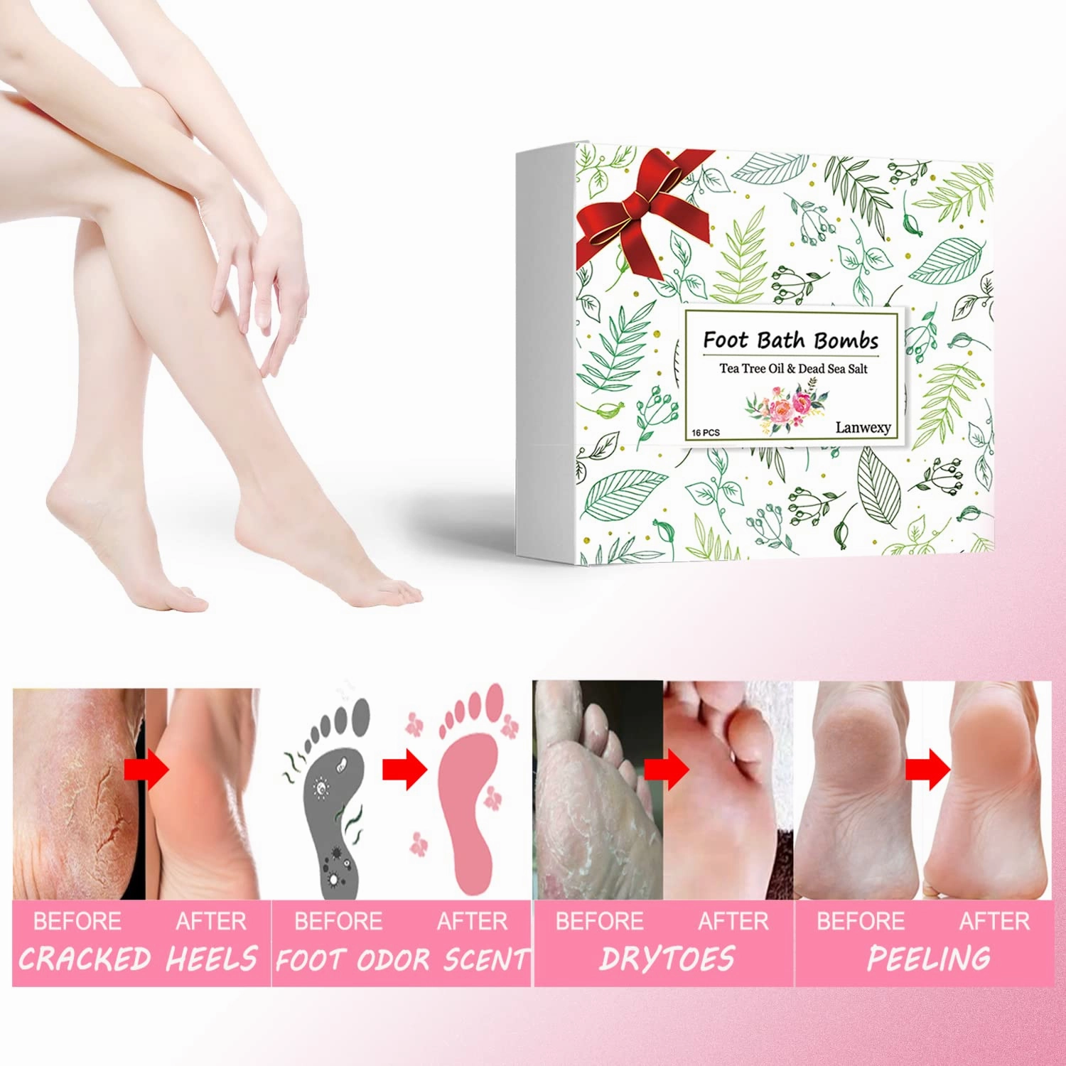 Bath Bombs, 32 Pack Foot Soak with Bath Salt and Tea Tree Oil. Organic Natural Handmade Aroma Pure Essential Oil Bubble Balls for Callus, Dry Cracked, Stubborn Odor