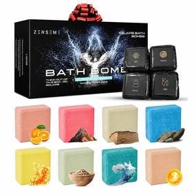 Bath Bombs for Men - Gift Set of 8 Scented Organic Handmade Natural Bath Bombs of 2.5 oz w/Natural Essential Oils, Unique Extra Strength Manly Scents, for Boyfriend, Husband, Father - Square Shape