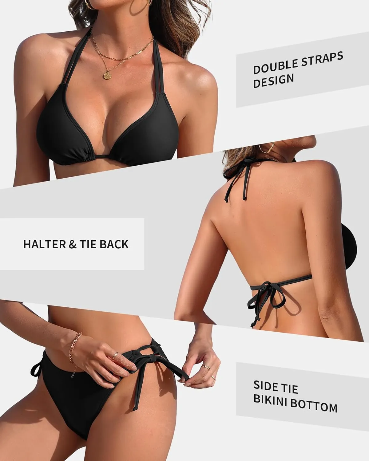 beautyin Women's Bikini Swimsuit Triangle String Halter Two Piece Bathing Suits