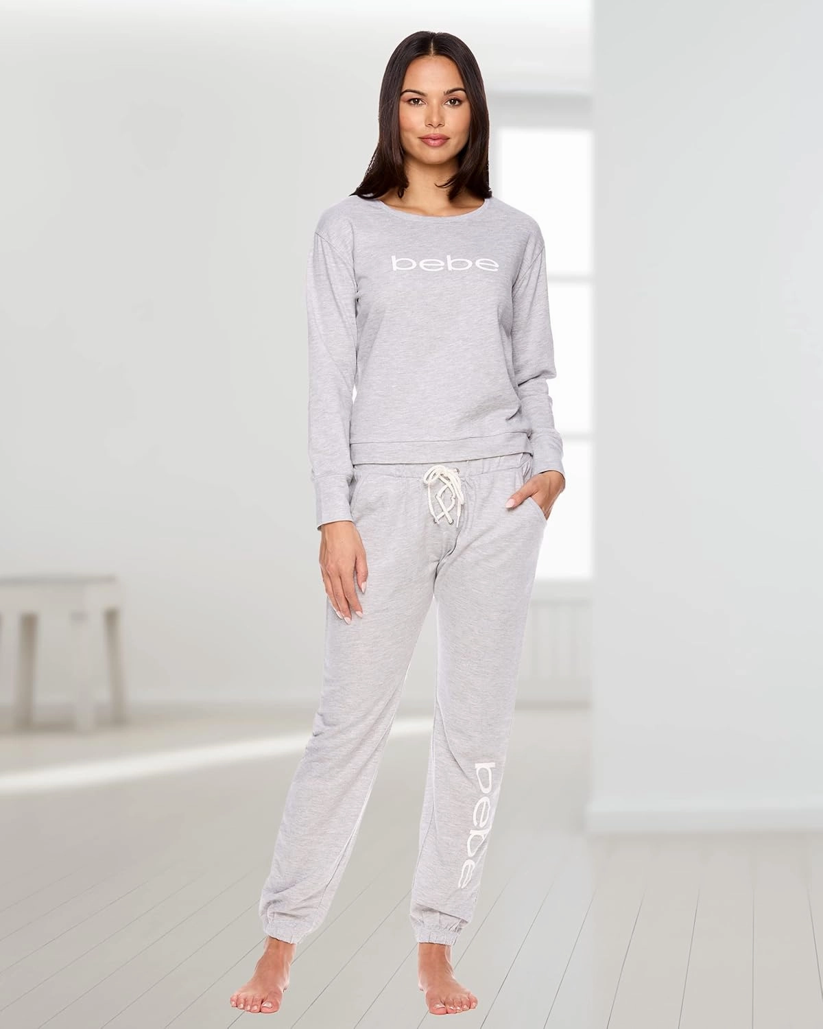bebe Womens Pajama Sets - French Terry Pajamas Long Sleeve Pullover Top and PJ Pants with Pockets - Sleepwear for Women