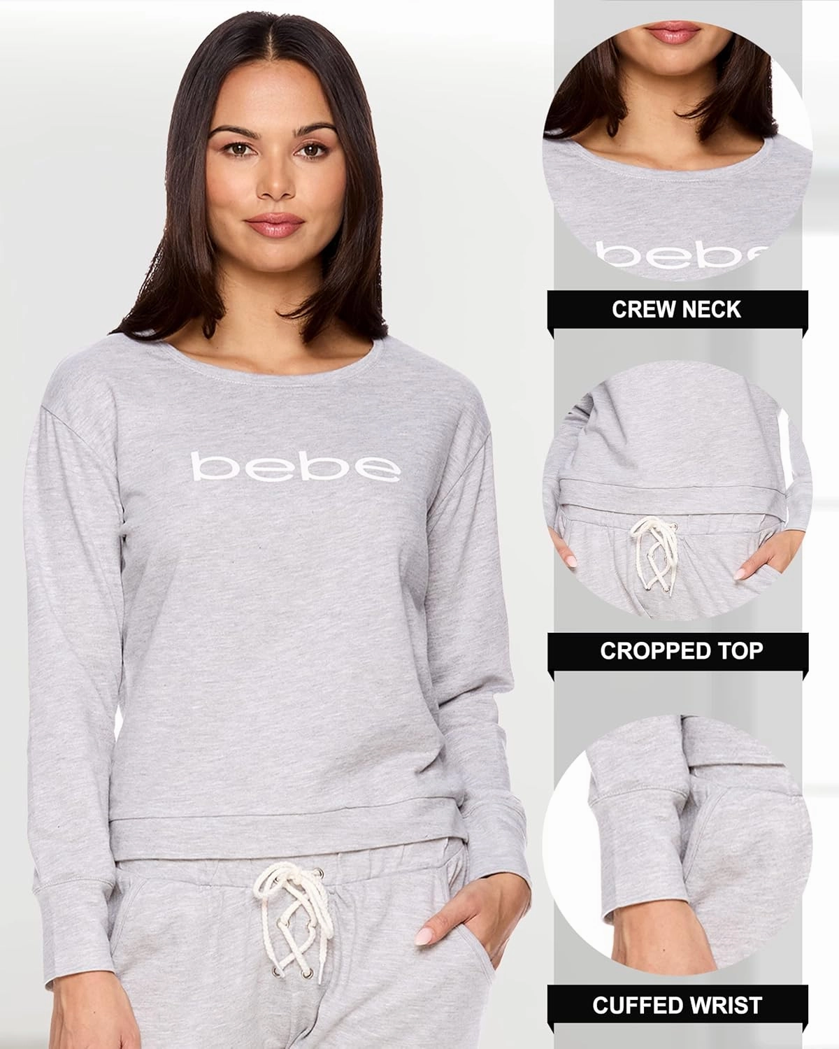 bebe Womens Pajama Sets - French Terry Pajamas Long Sleeve Pullover Top and PJ Pants with Pockets - Sleepwear for Women