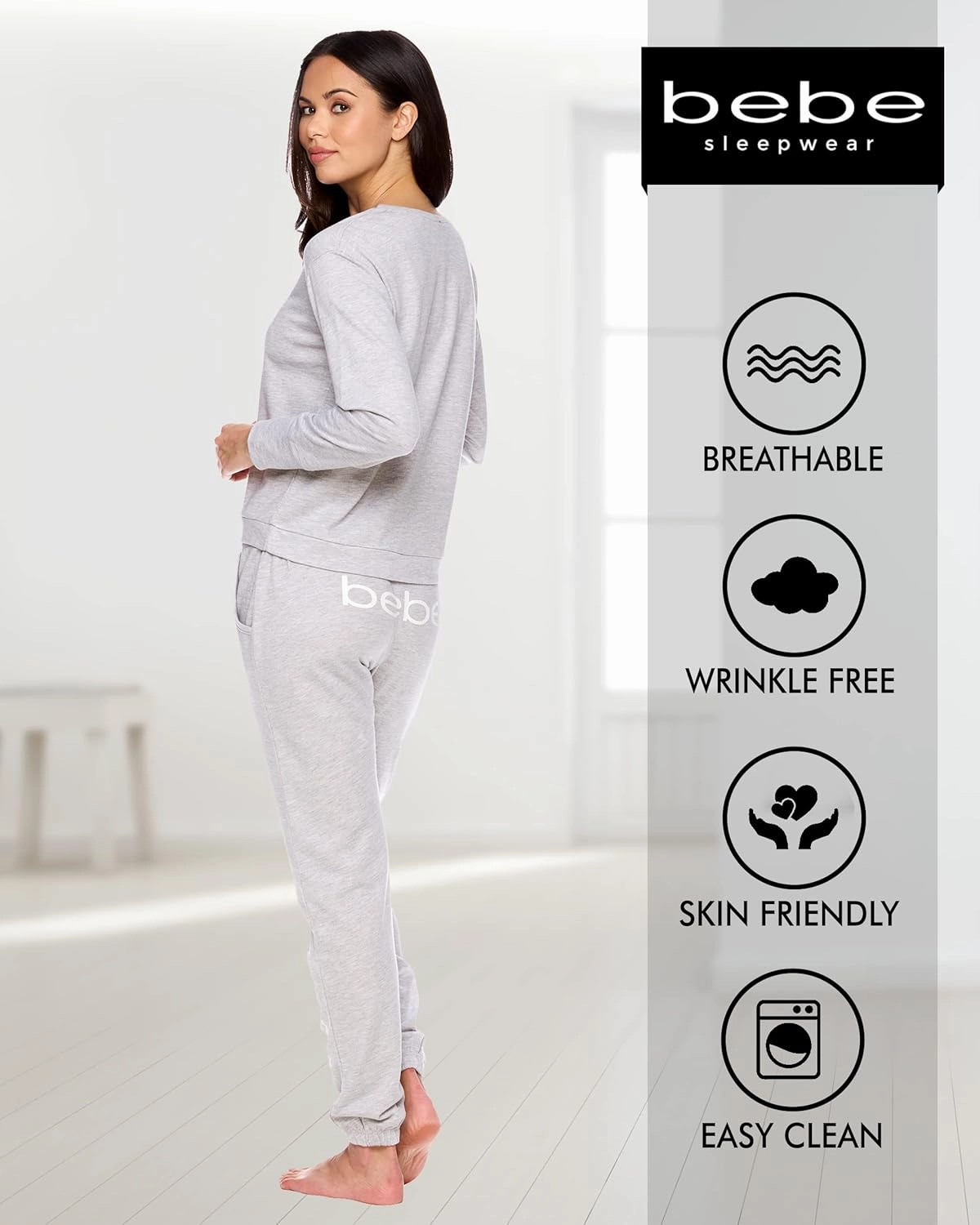 bebe Womens Pajama Sets - French Terry Pajamas Long Sleeve Pullover Top and PJ Pants with Pockets - Sleepwear for Women