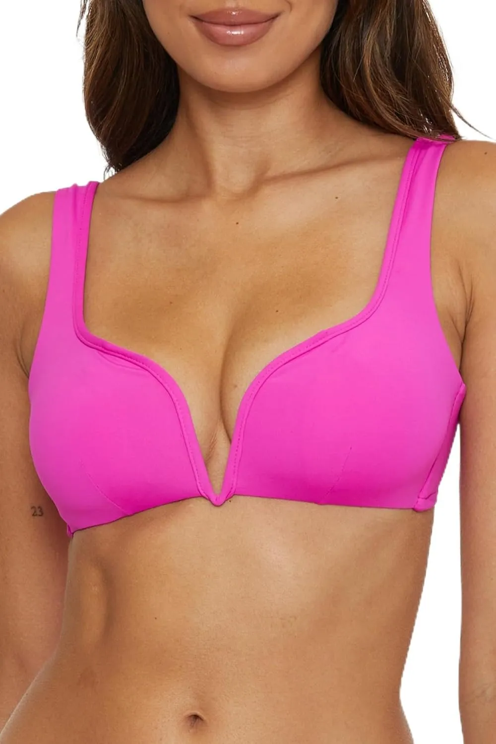 BECCA Women's Standard Color Code V-Wire Bikini Top, Adjustable, Tie Back, Swimwear Separates