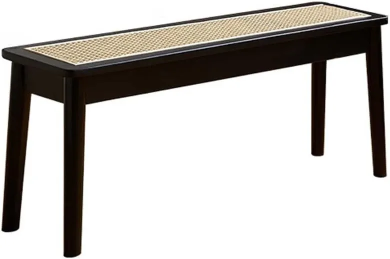 Bedrattan Bench, Low Bench, Long, Skinny,Wood Indoor, Vintage, Bed, Hallway for Entryway, Farmhouse Bedroom (Black, 160cm/62.9in)