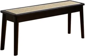 Bedrattan Bench, Low Bench, Long, Skinny,Wood Indoor, Vintage, Bed, Hallway for Entryway, Farmhouse Bedroom (Black, 160cm/62.9in)
