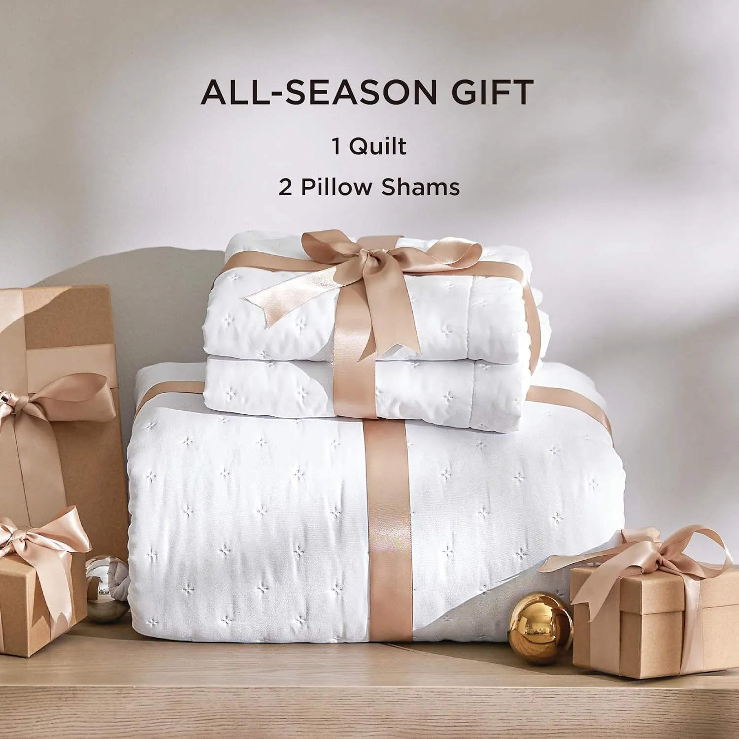 Bedsure Quilts Queen Size - Ultra Soft Queen Quilt Bedding Set for Modern Bedroom Decor, White Summer Bedspread Coverlet with 2 Pillow Shams, Lightweight All-Season Comforter 90x96 Inch