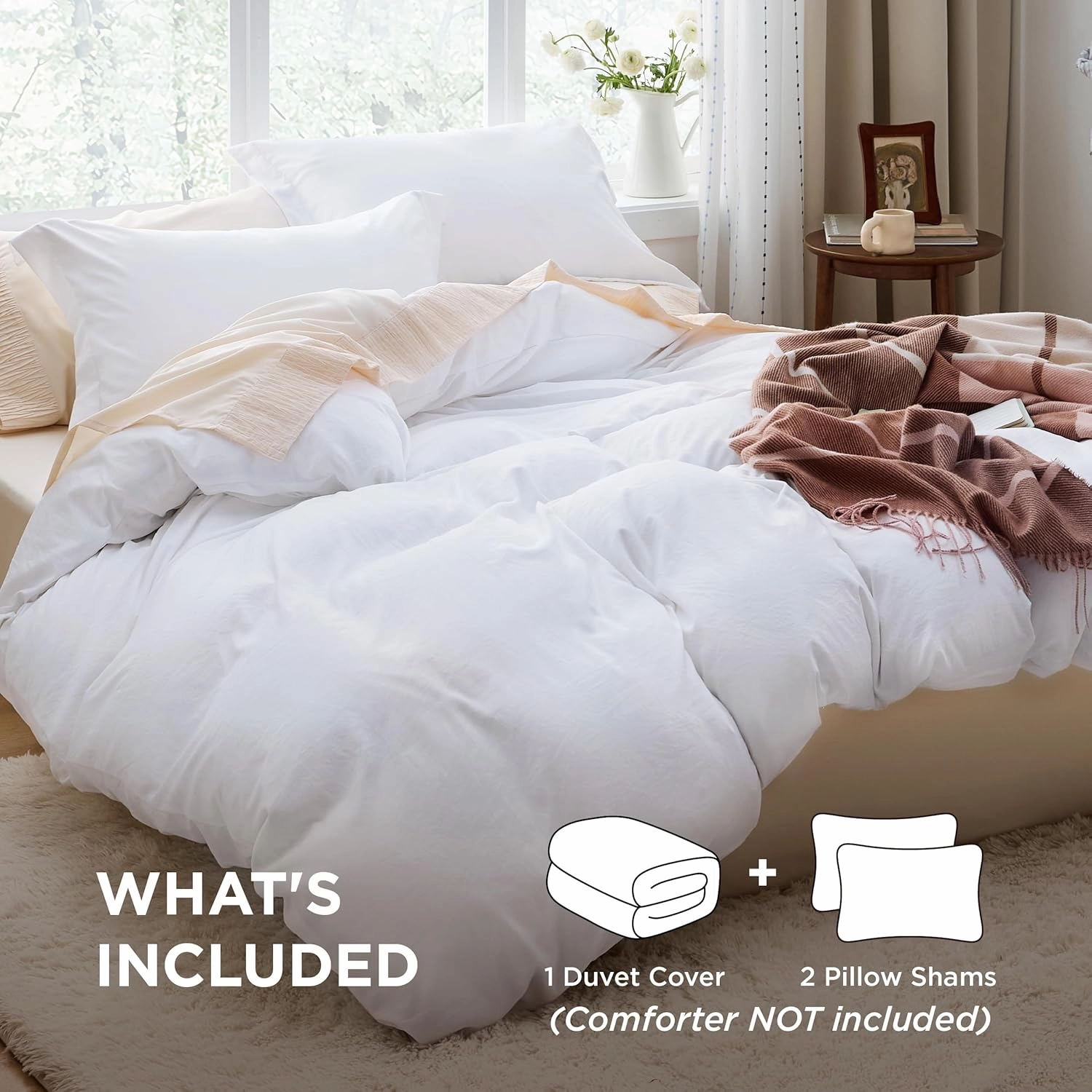 Bedsure Bright White Duvet Cover King Size - 3 Pieces Prewashed Extra Soft Bedding Set, Includes 1 Duvet Cover 104x90 Inches with Zipper Closure & 2 Pillow Shams, Comforter Not Included