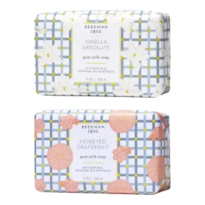 Beekman 1802 Goat Milk Body Soap Bar Set - Scented - 9 oz (Pack of 2) - Nourishes, Moisturizes & Hydrates - 100% Vegetable Soap - Good for Sensitive Skin - Cruelty Free