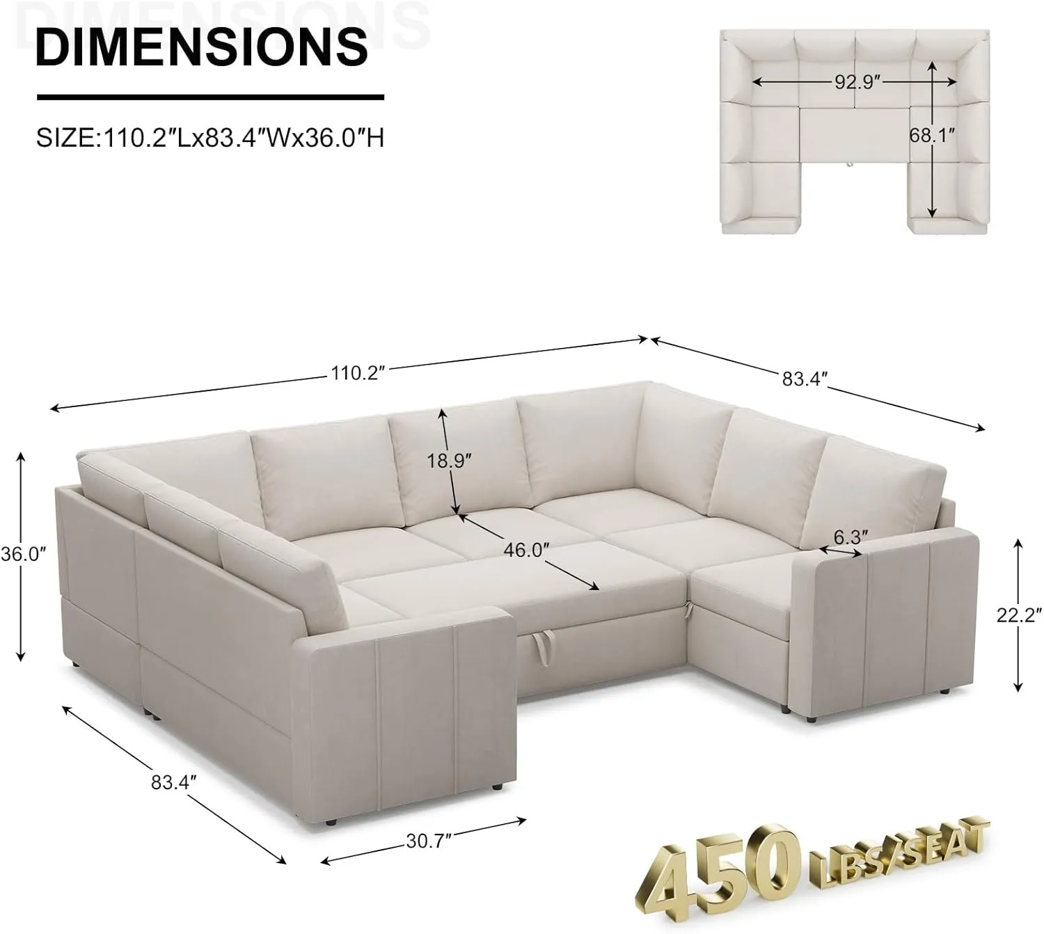 Belffin Modular Sectional Sleeper Sofa Bed with Pull Out Couch, Oversized U Shaped Sleeper Pull Out Bed with Storage Loveseat, Convertible Sectional Couches for Living Room, Beige