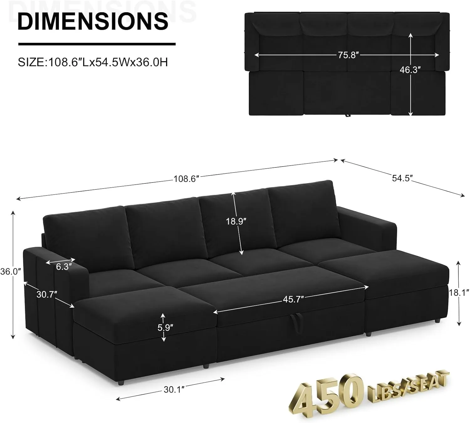 Belffin Modular Sectional Sleeper Sofa Bed with Pull Out Couch, U Shaped Sleeper Pull Out Bed, Convertible Sectional Couches for Living Room, Black