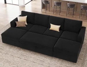 Belffin Modular Sectional Sleeper Sofa Bed with Pull Out Couch, U Shaped Sleeper Pull Out Bed, Convertible Sectional Couches for Living Room, Black