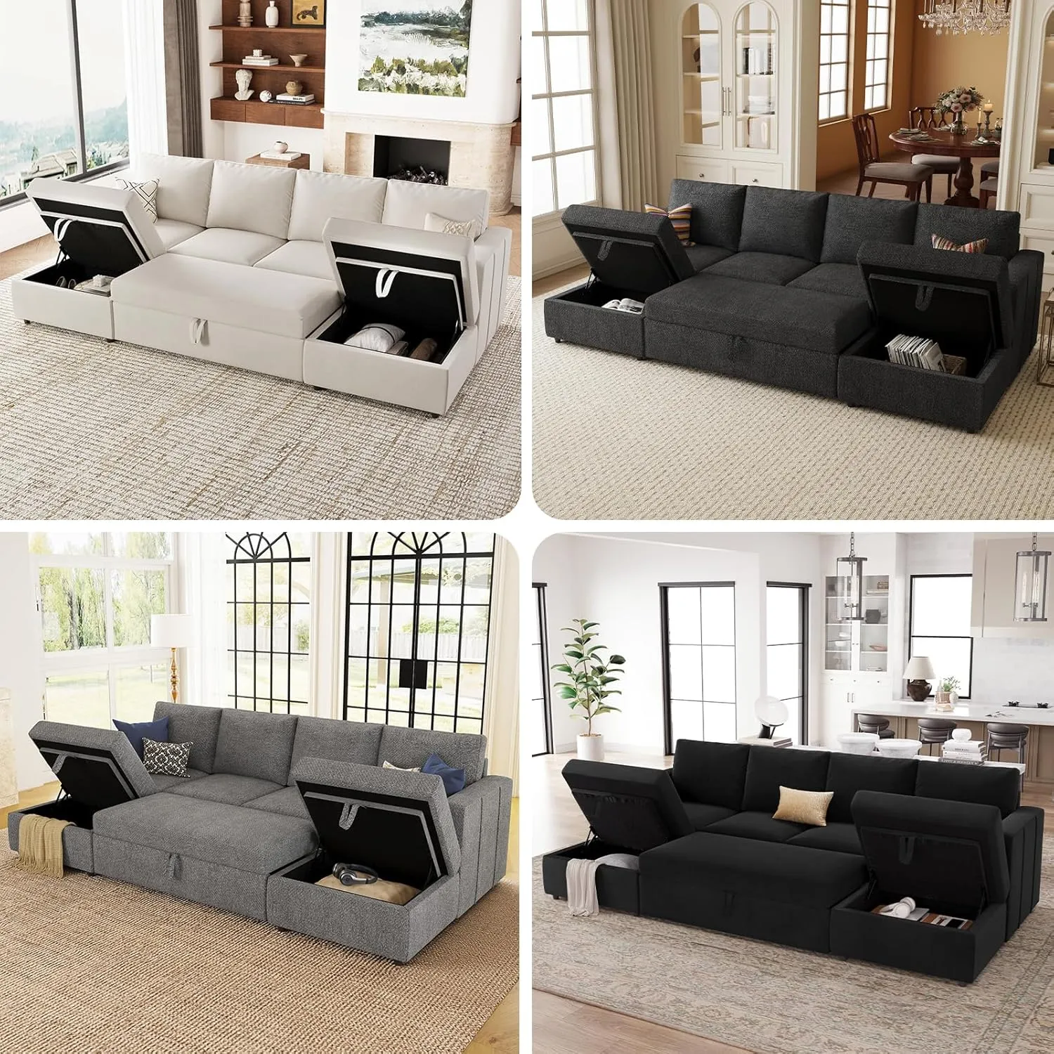 Belffin Modular Sectional Sleeper Sofa Bed with Pull Out Couch, U Shaped Sleeper Pull Out Bed, Convertible Sectional Couches for Living Room, Black