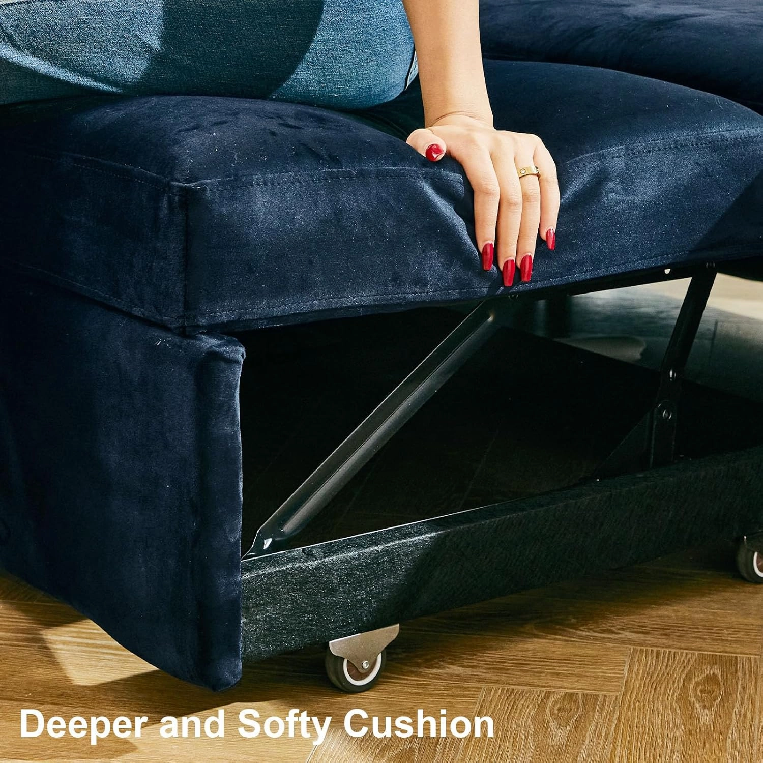 Belffin Modular Sectional Sleeper Sofa Bed with Pull Out Couch, Oversized U Shaped Sleeper Pull Out Bed with Storage Loveseat, Convertible Sectional Couches for Living Room, Blue
